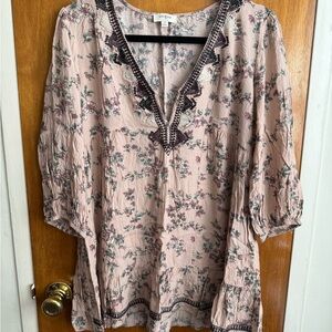 Umgee Floral Blouse with Pink and Purple Accents